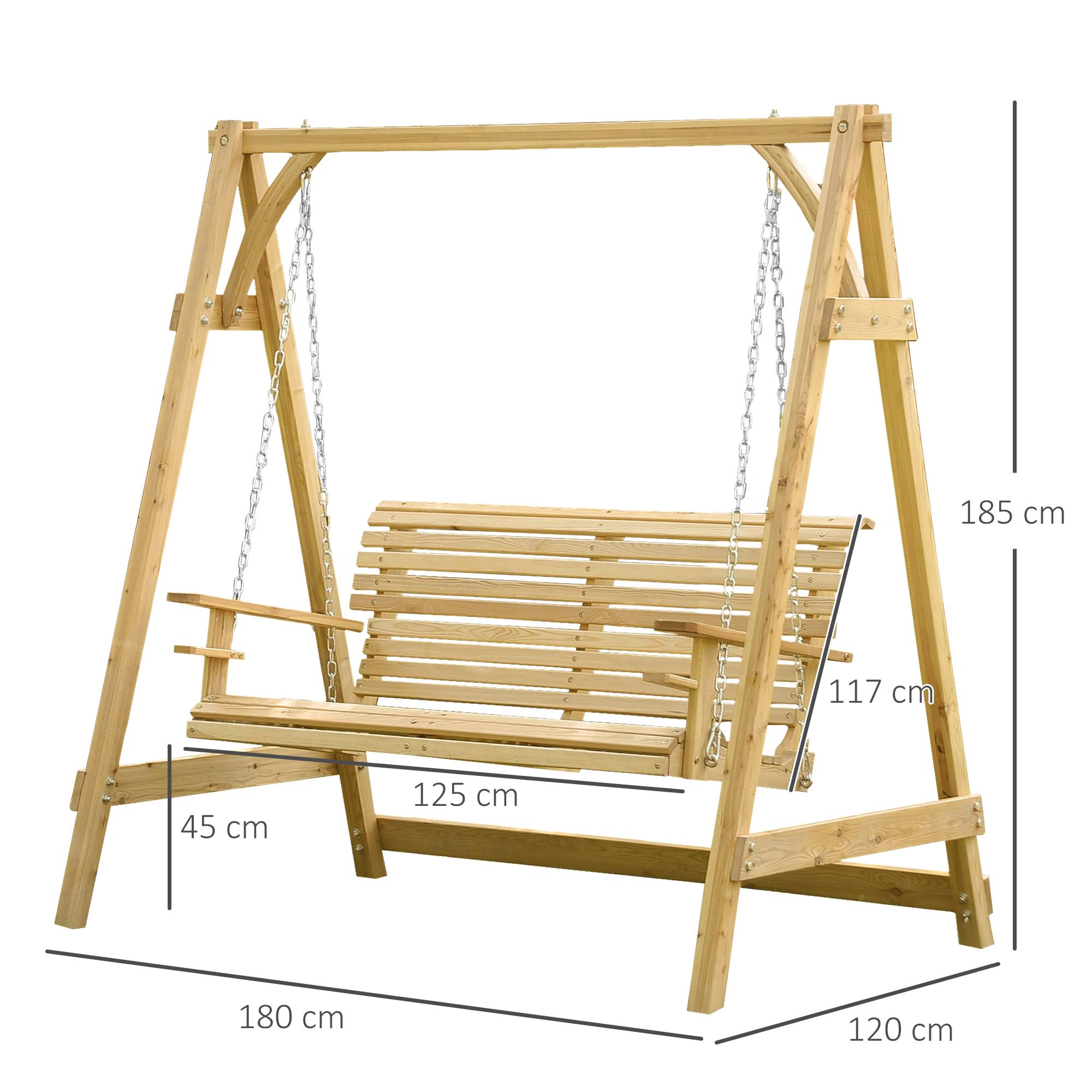 Outsunny - Balancelle de jardin 2 places dim. 1,8L x 1,2l x 1,85H m accoudoirs supports verres bois de mélèze pré-huilé - Outsunny - Image 3