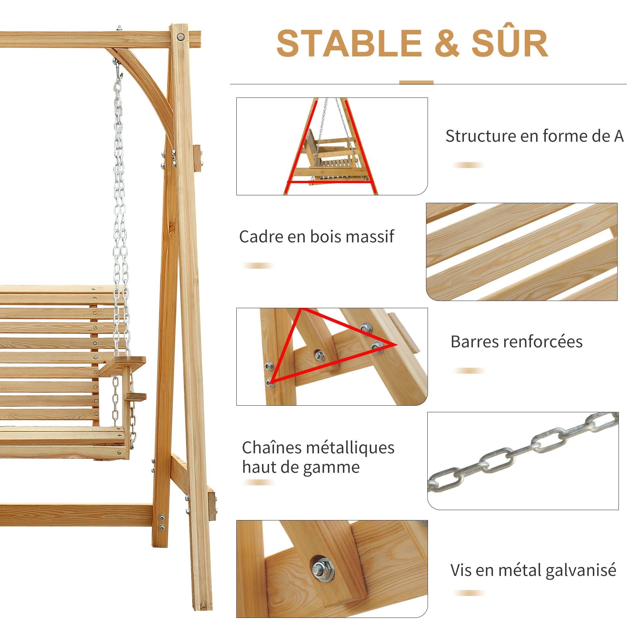 Outsunny - Balancelle de jardin 2 places dim. 1,8L x 1,2l x 1,85H m accoudoirs supports verres bois de mélèze pré-huilé - Outsunny - Image 6