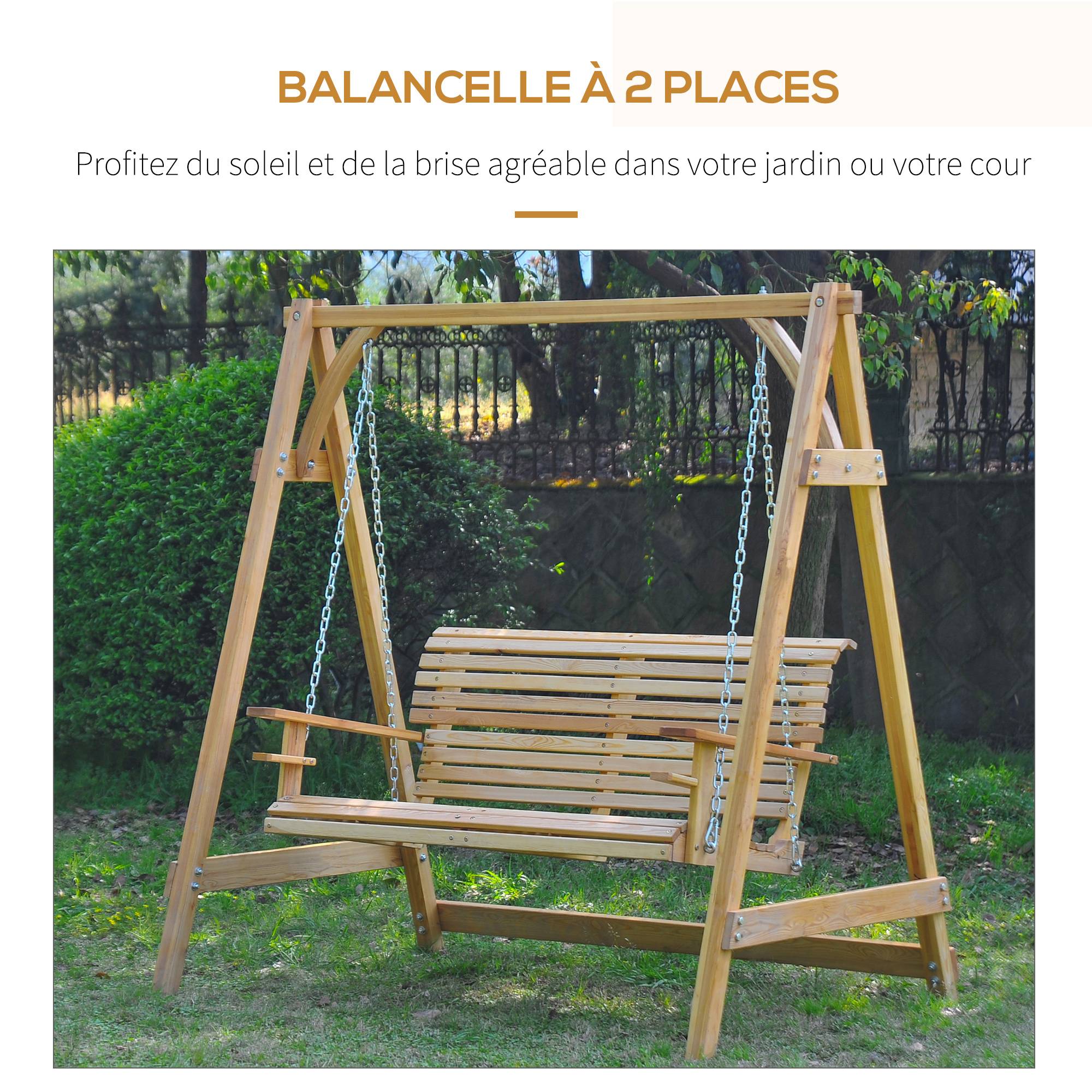Outsunny - Balancelle de jardin 2 places dim. 1,8L x 1,2l x 1,85H m accoudoirs supports verres bois de mélèze pré-huilé - Outsunny - Image 4