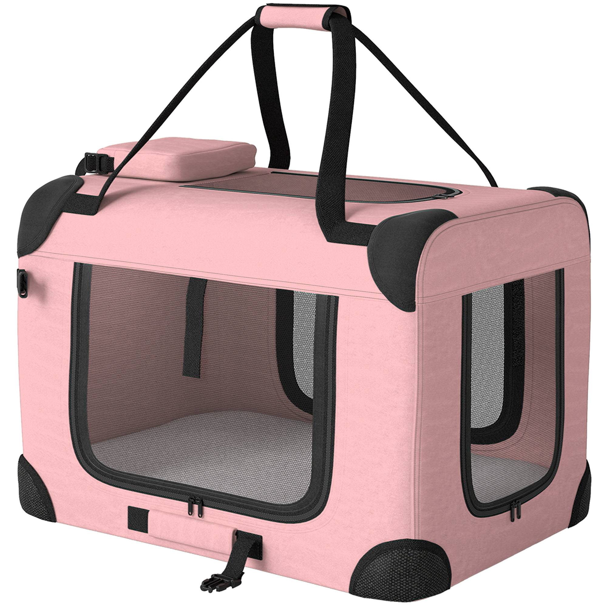 Sac de transport pliable pour chiens et chats (60 x 41,5 x 41 cm) avec fenêtres en filet, coussin moelleux et 2 poignées, rose. - Image 2