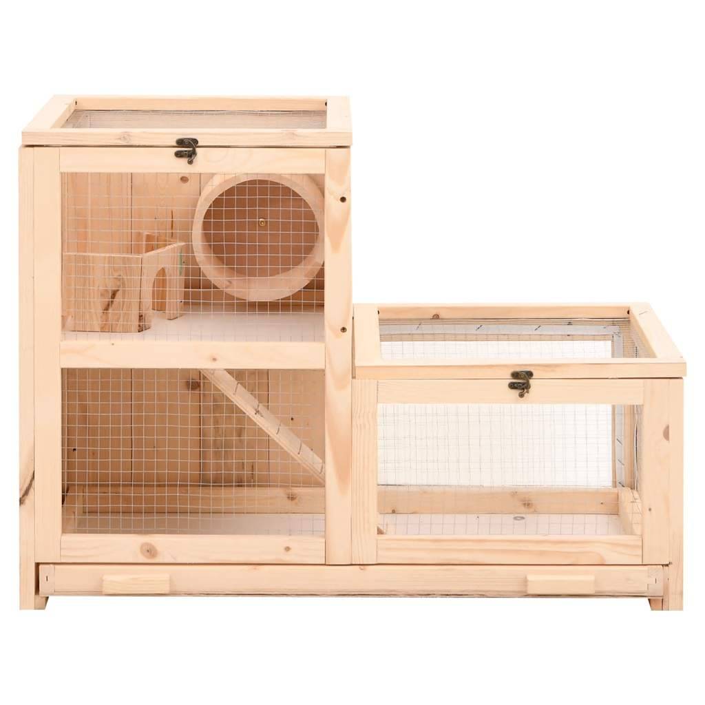 Cage à hamster 2 niveaux en bois avec roue et plateau 81x40x60 cm – ComfortXL Outdoor Living - Image 4