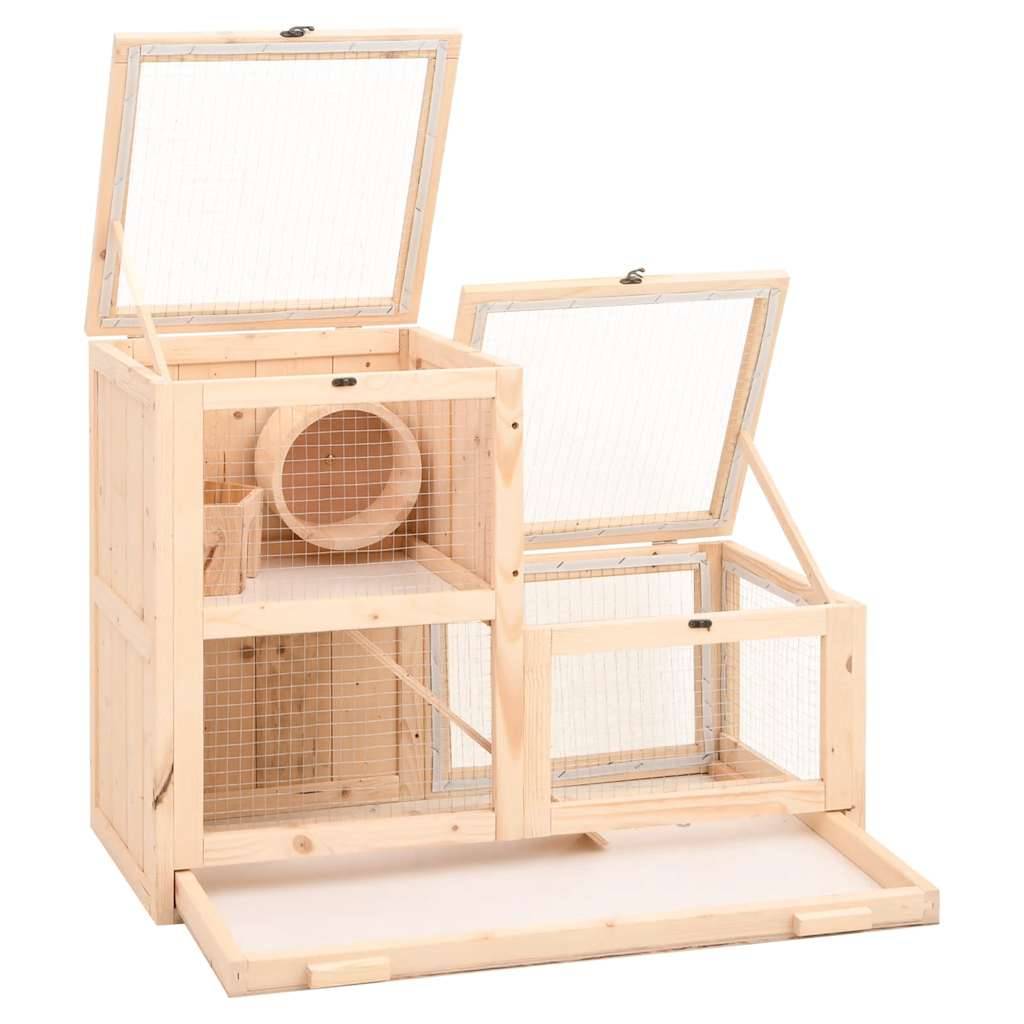 Cage à hamster 2 niveaux en bois avec roue et plateau 81x40x60 cm – ComfortXL Outdoor Living - Image 3
