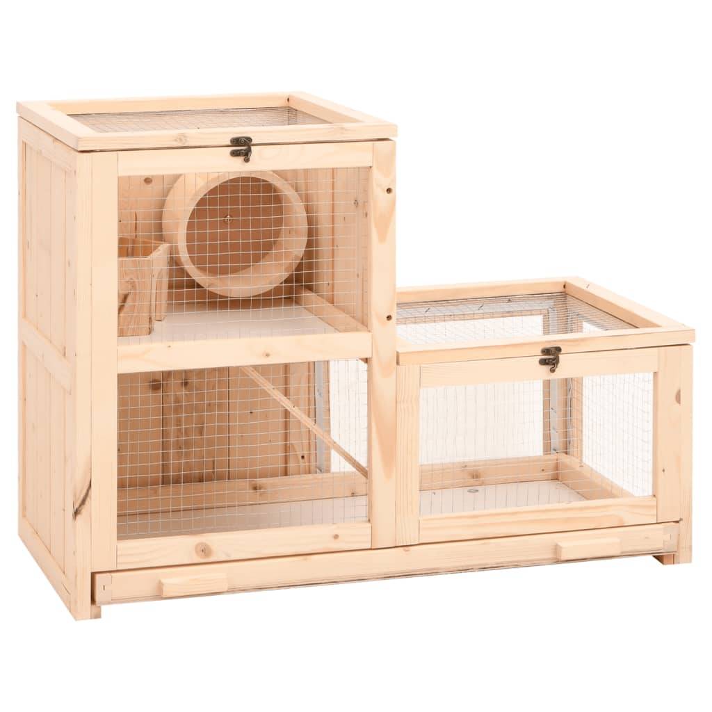 Cage à hamster 2 niveaux en bois avec roue et plateau 81x40x60 cm – ComfortXL Outdoor Living