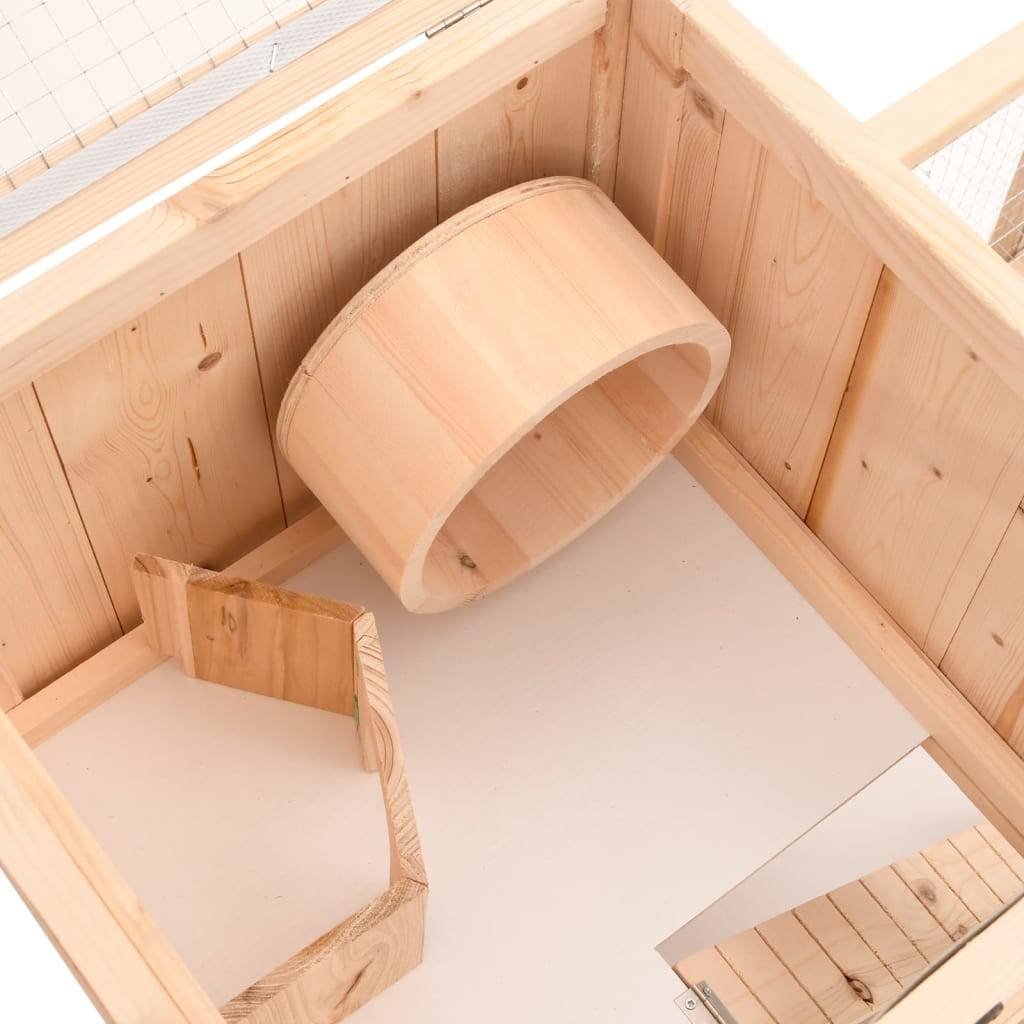 Cage à hamster 2 niveaux en bois avec roue et plateau 81x40x60 cm – ComfortXL Outdoor Living - Image 7