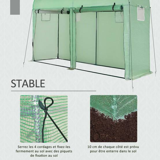 Sans Marque - Serre de jardin Outsunny 3 m² 3x1x2 m PE 140 g/m² UV double porte 4 fenêtres serre potager extérieur verte - Image 8