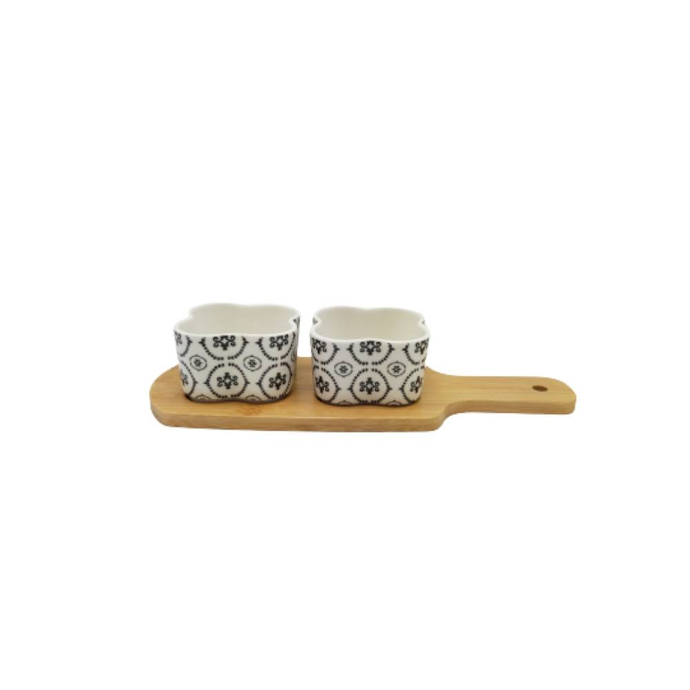 ~ Set apéritif tapas 2 verrines en bambou et céramique blanc et marron 27.5 x 10 Chemin de campagne - Image 1