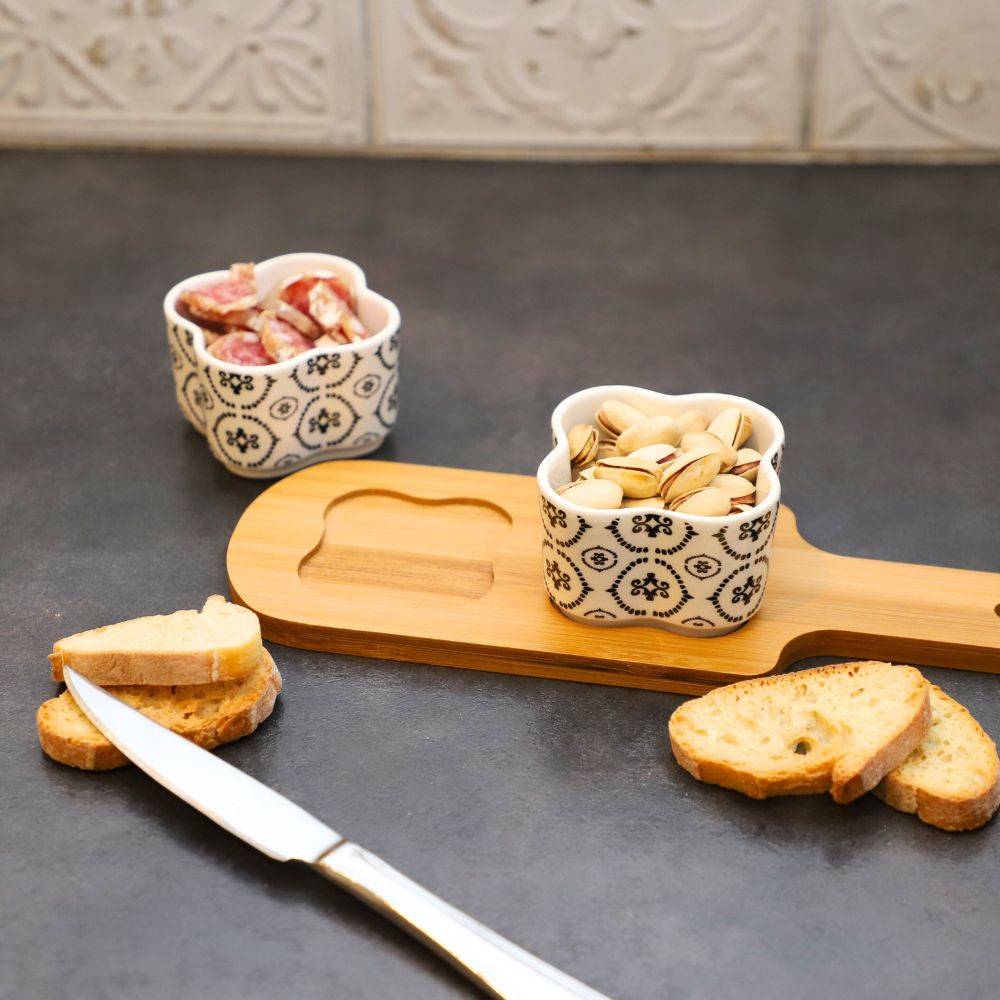 ~ Set apéritif tapas 2 verrines en bambou et céramique blanc et marron 27.5 x 10 Chemin de campagne - Image 4