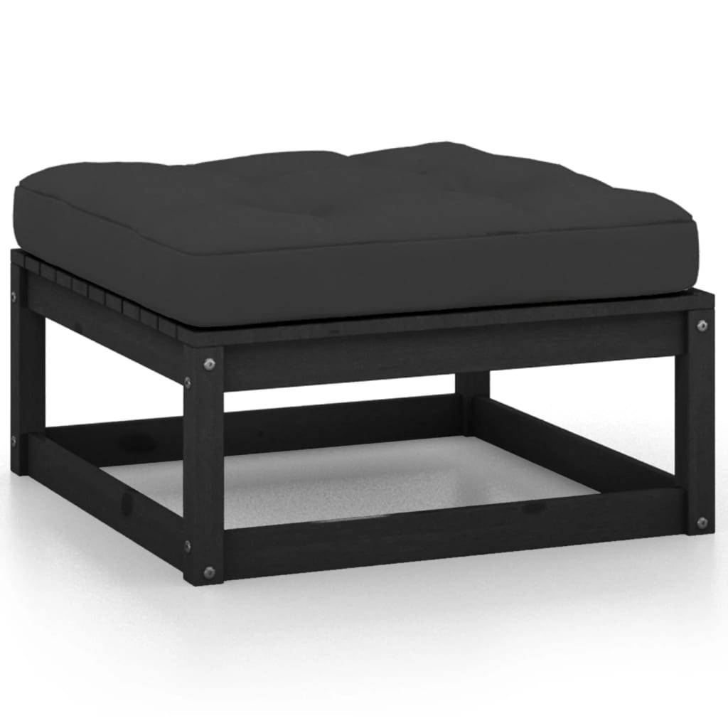 Helloshop26 - Salon de jardin meuble d'extérieur ensemble de mobilier 11 pièces avec coussins noir bois de pin massif - Image 5