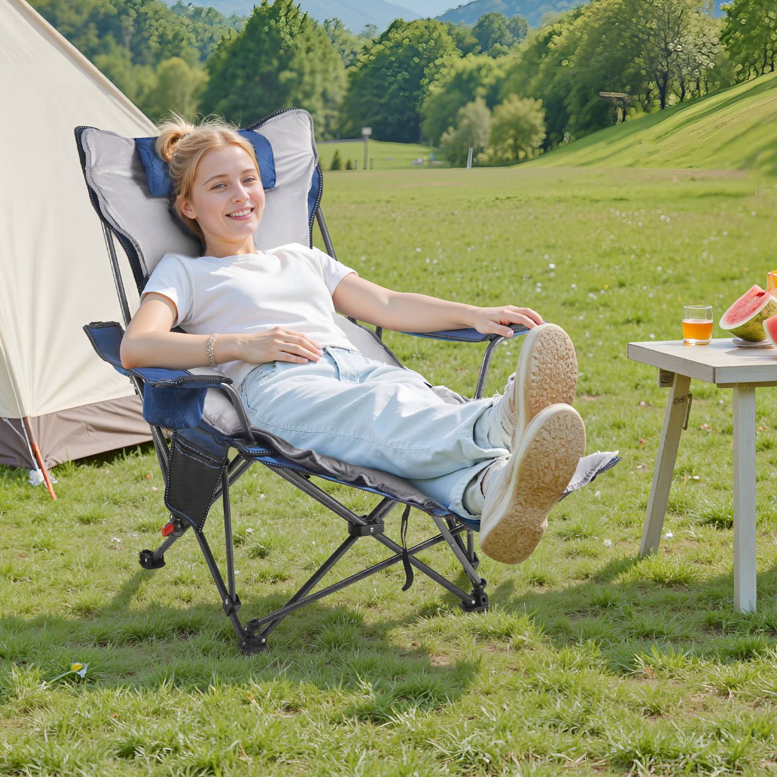 Vevor - VEVOR Chaise Camping Pliante Chaise Longue Inclinable Portable avec Coussin Bleu - Image 8