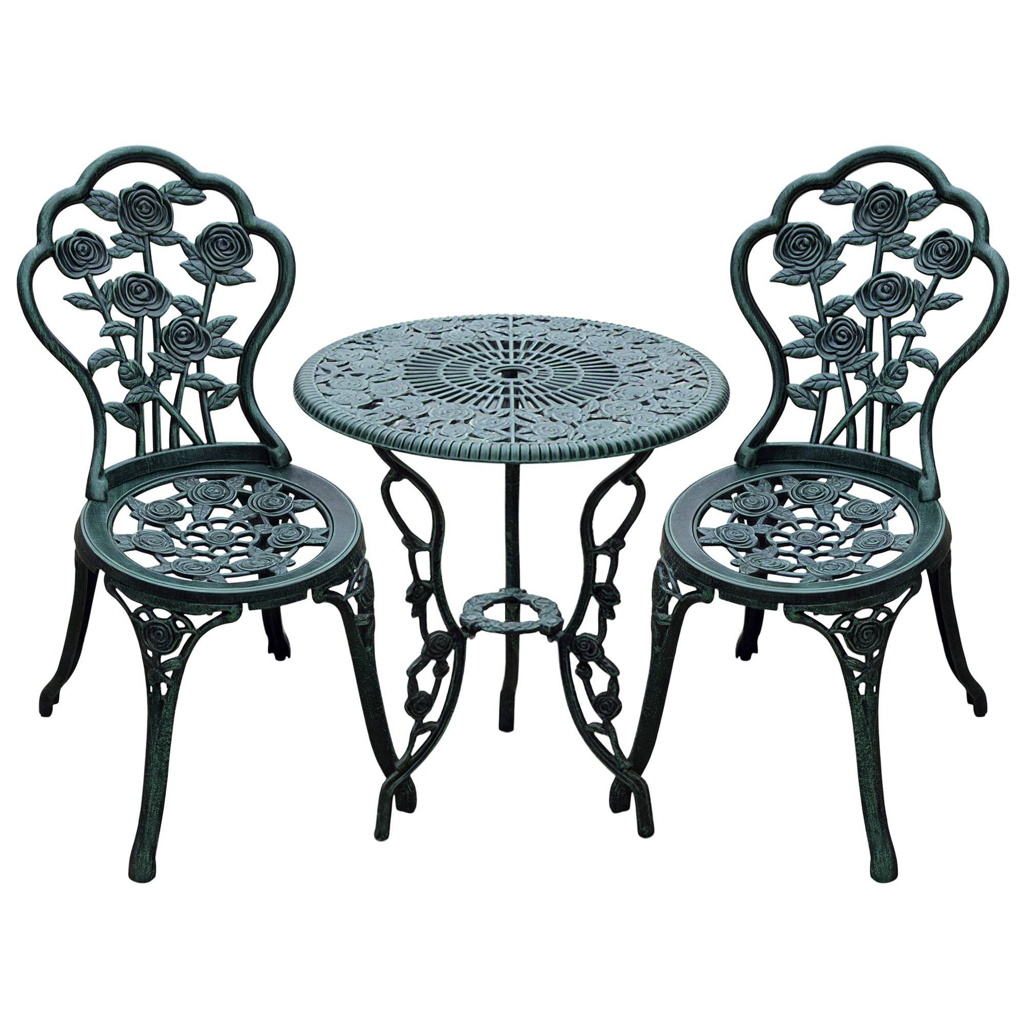 Ensemble Salon de Jardin 2 Places 2 chaises + Table Ronde Style néo-rétro Motif Rose Lignes fuselées Fonte - Image 1