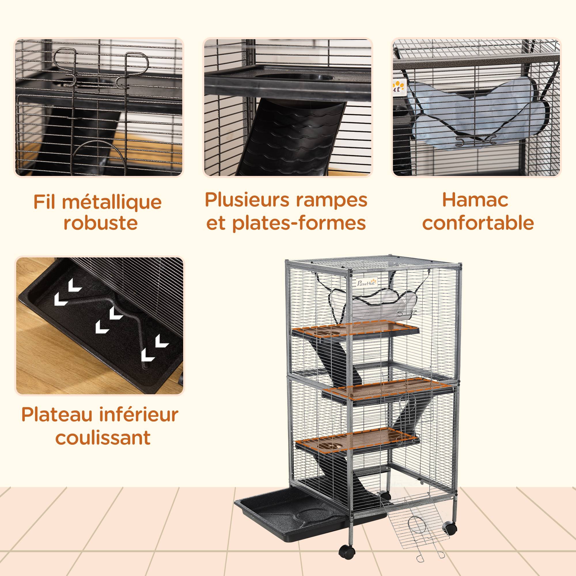 Cage pour petits animaux métal gris 52 x 52 x 114 cm - PANGIVO - Image 8