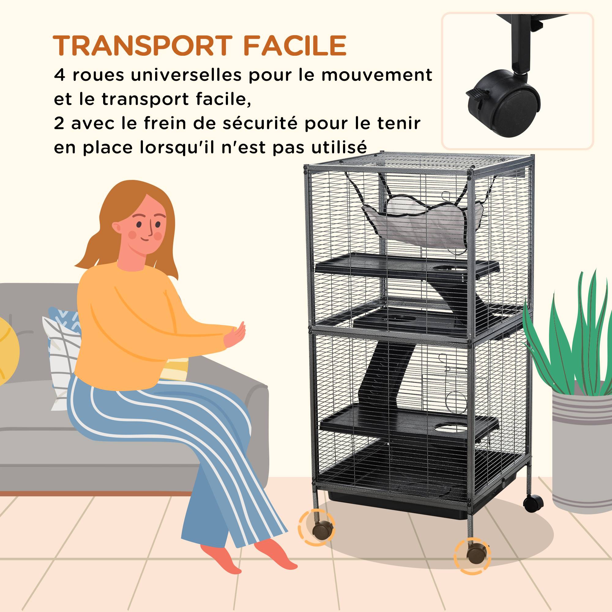Cage pour petits animaux métal gris 52 x 52 x 114 cm - PANGIVO - Image 7