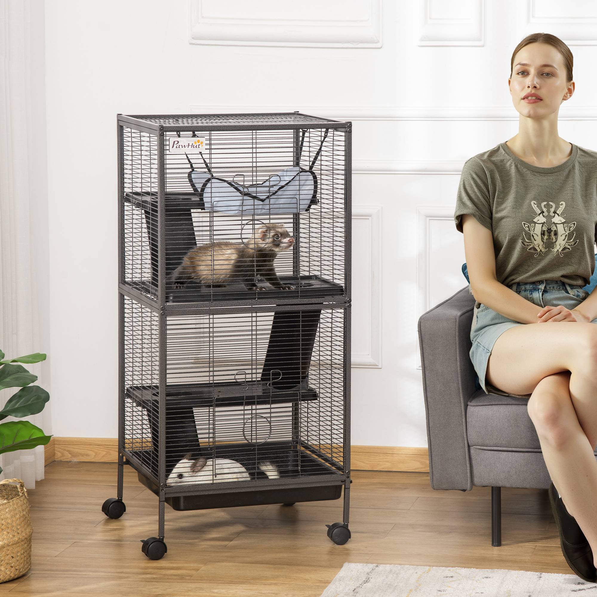 Cage pour petits animaux métal gris 52 x 52 x 114 cm - PANGIVO - Image 3