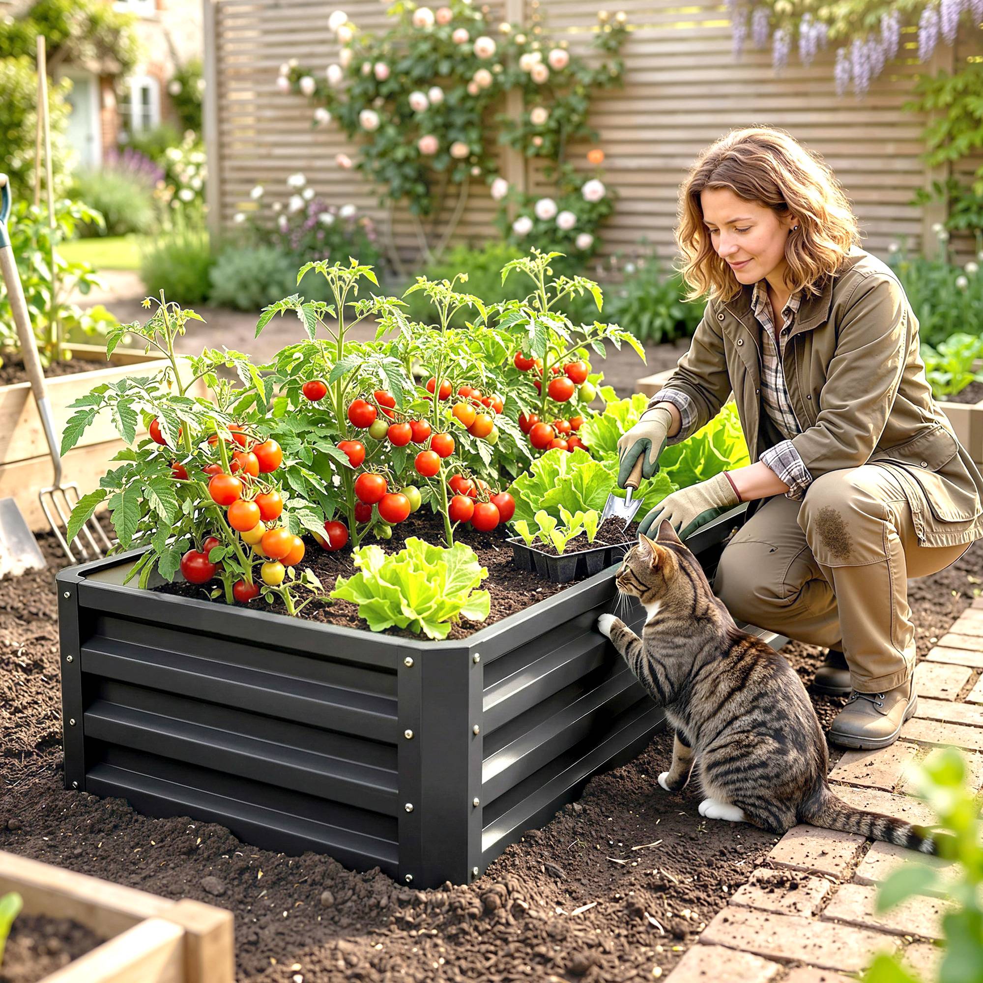 Sans Marque - Carré potager jardin rectangulaire tôle acier ondulée 120x60x30,5 cm gris - Image 4