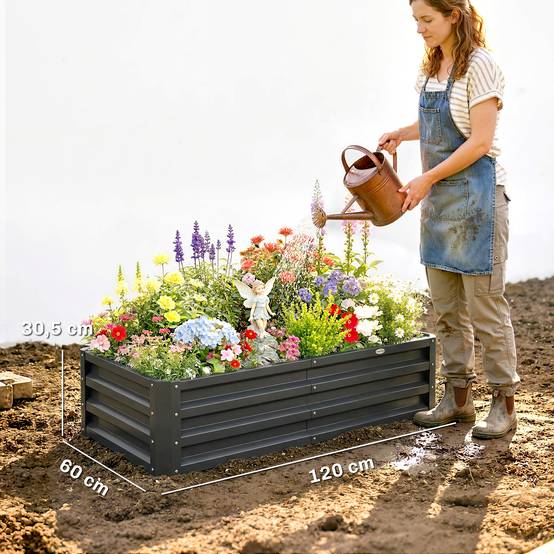 Sans Marque - Carré potager jardin rectangulaire tôle acier ondulée 120x60x30,5 cm gris - Image 5