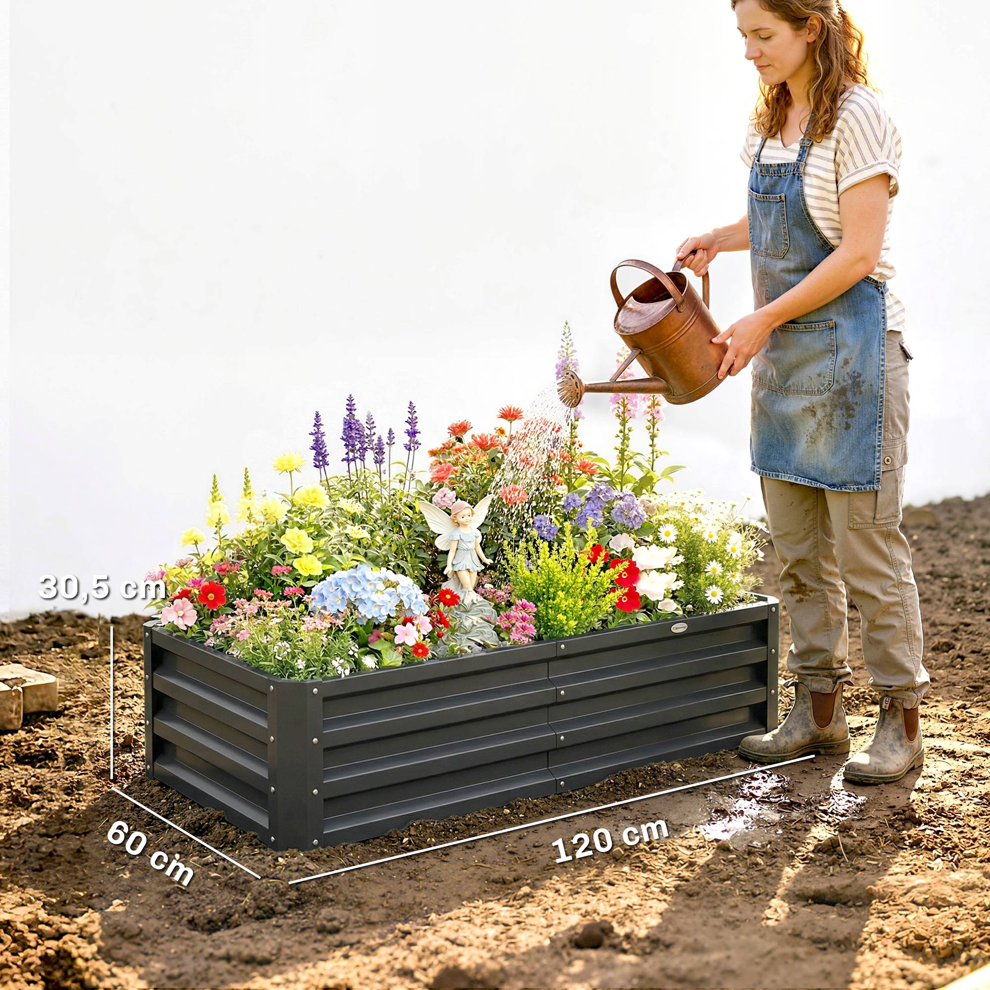 Sans Marque - Carré potager jardin rectangulaire tôle acier ondulée 120x60x30,5 cm gris - Image 5