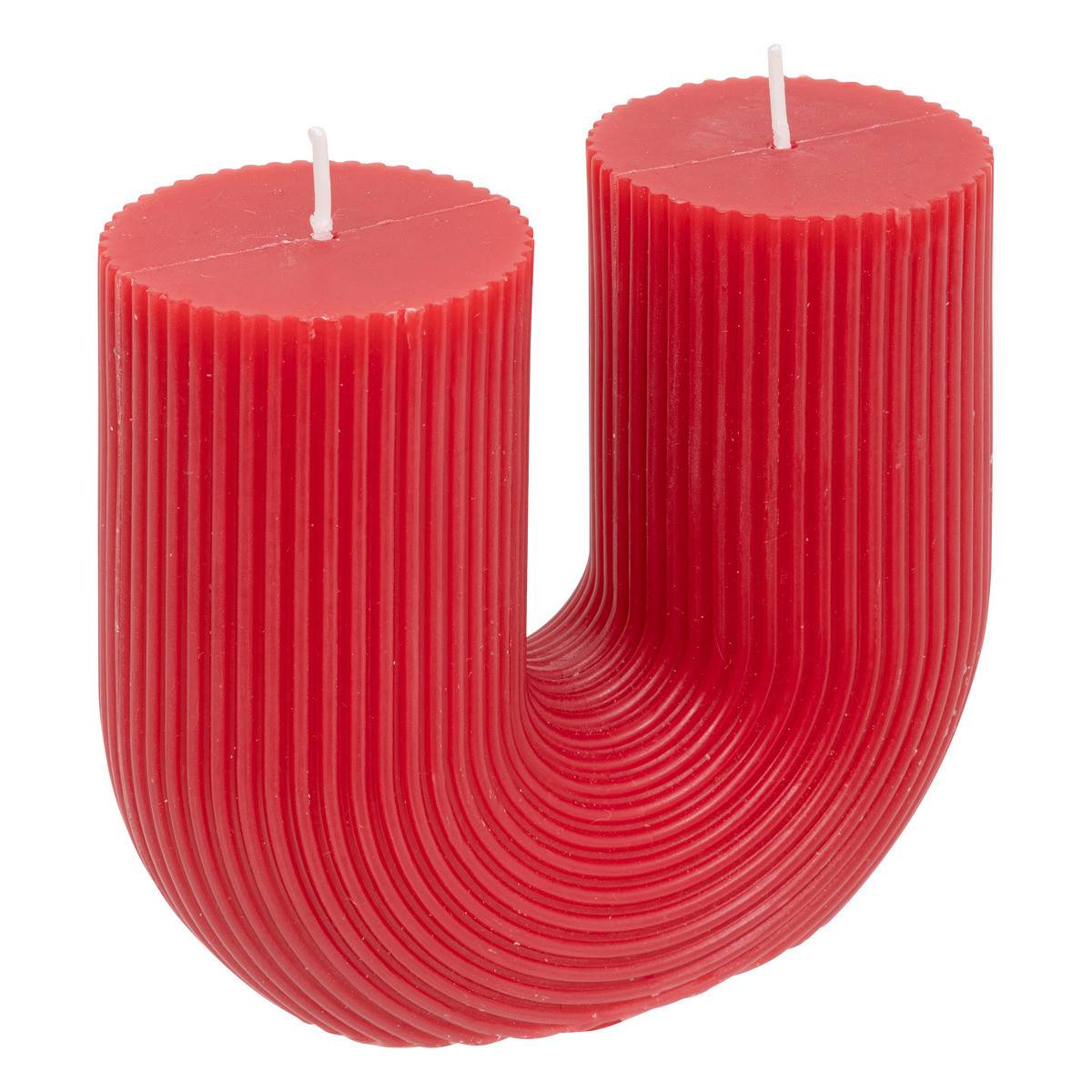 Bougie décorative striée en forme de U Rouge 11 x 12 cm