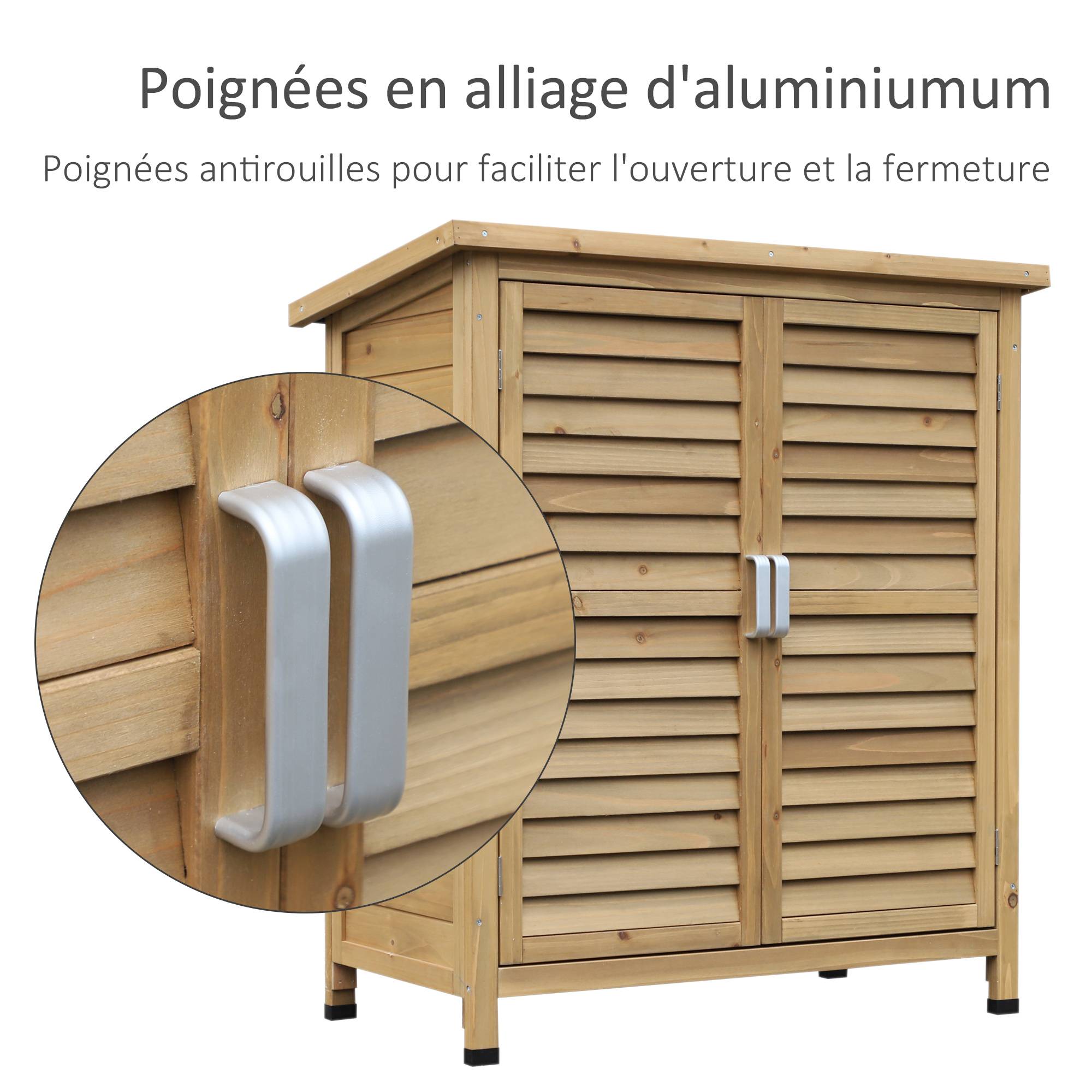 Outsunny - Armoire de jardin sur pied dim. 87x46x96cm portes persiennes toit bitumé bois sapin autoclave vert - Outsunny - Image 8