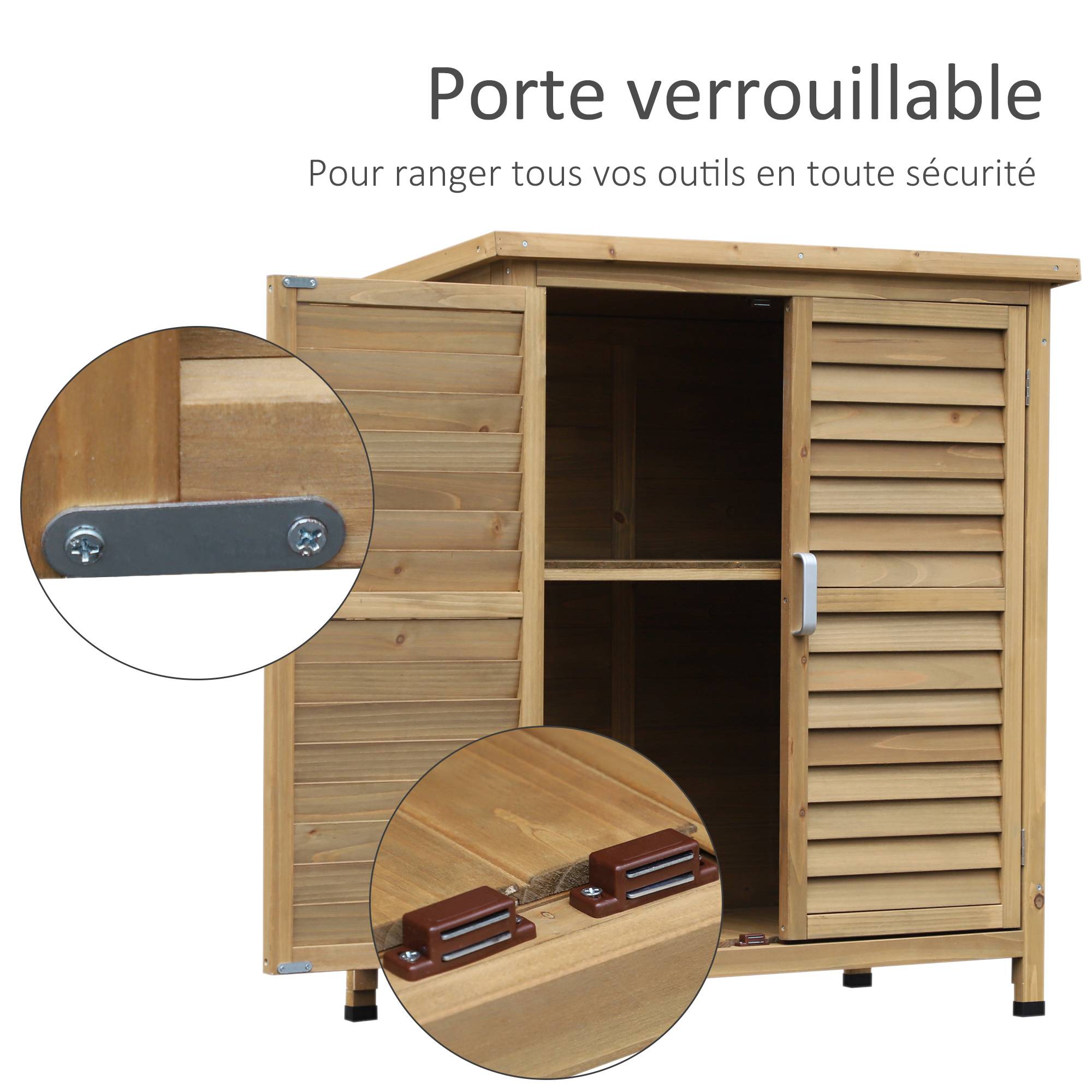 Outsunny - Armoire de jardin sur pied dim. 87x46x96cm portes persiennes toit bitumé bois sapin autoclave vert - Outsunny - Image 7