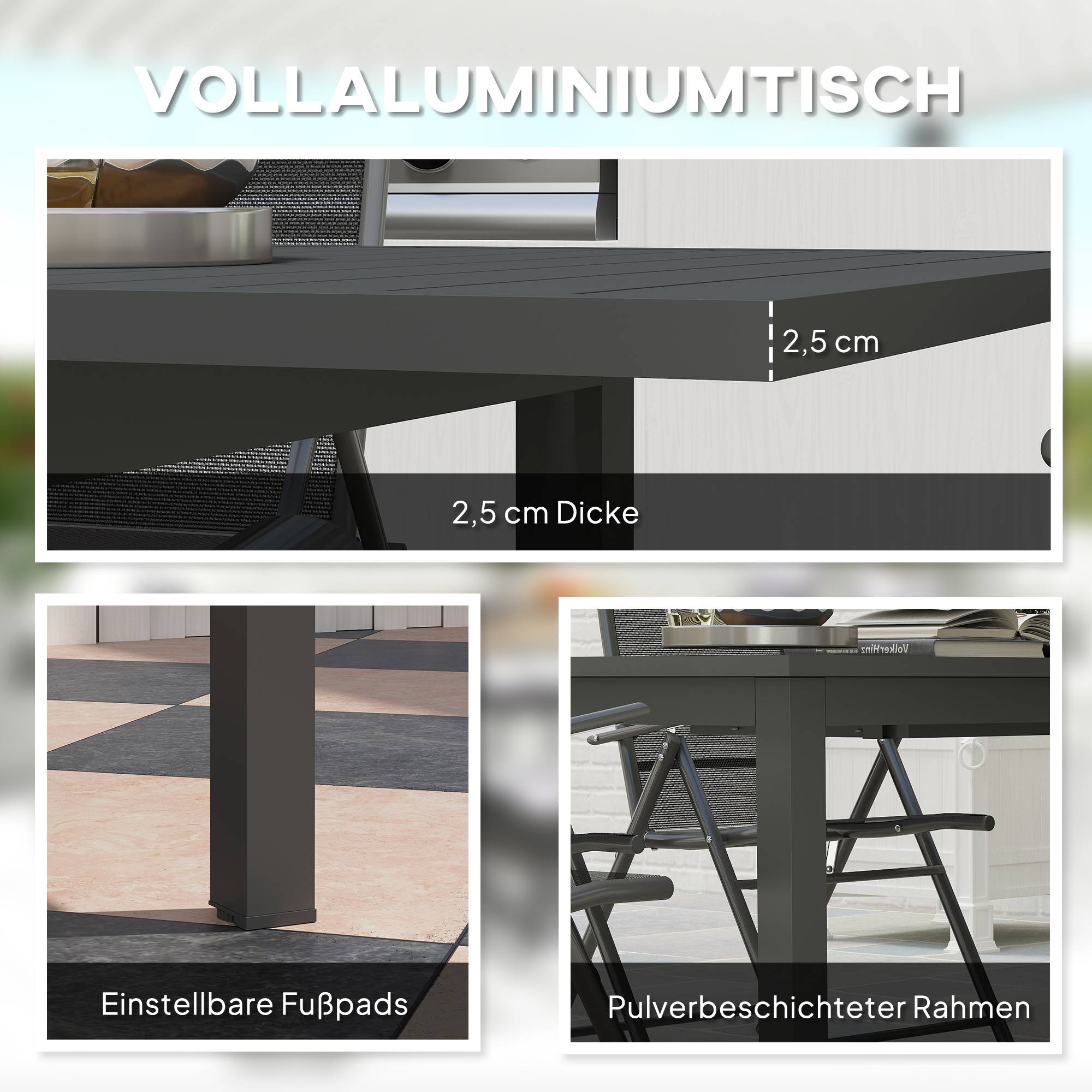 ComfortXL - Table de jardin extensible aluminium gris 160/220 x 90 cm pour 6 à 8 personnes - ComfortXL Outdoor Living - Image 8