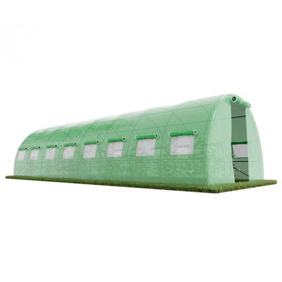 Serre de Jardin Tunnel 24m² - bâche armée - avec fenêtres latérales et porte zipée EUROSPEN - Image 1