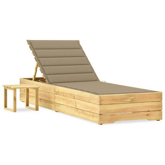 Chaise longue | Transat | Bain de soleil de jardin avec table et coussin Pin imprégné - Image 2