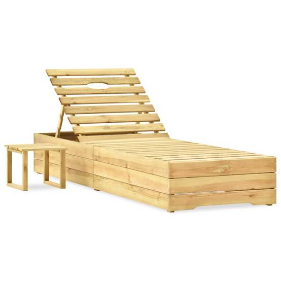 Chaise longue | Transat | Bain de soleil de jardin avec table et coussin Pin imprégné - Image 5