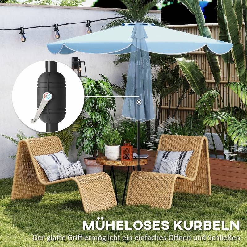 Parasol rond inclinable métal jardin et terrasse ouverture manivelle Ø265cm bleu ciel - ComfortXL Outdoor Living - Image 6