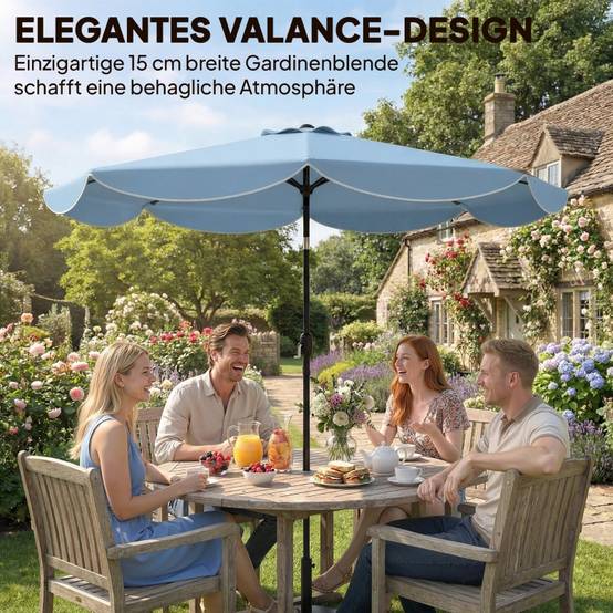 Parasol rond inclinable métal jardin et terrasse ouverture manivelle Ø265cm bleu ciel - ComfortXL Outdoor Living - Image 4