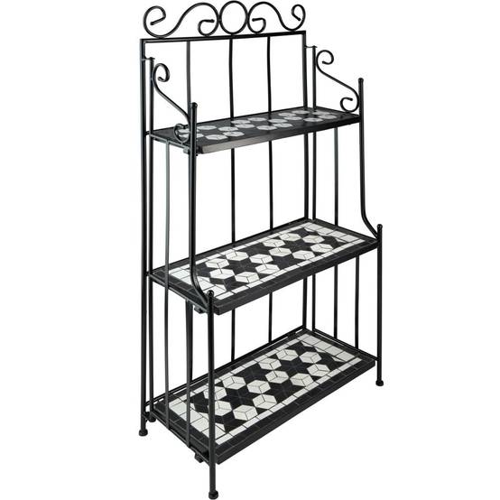 Étagère pour plantes mosaïque 3 niveaux 114 cm noir/blanc - Image 1