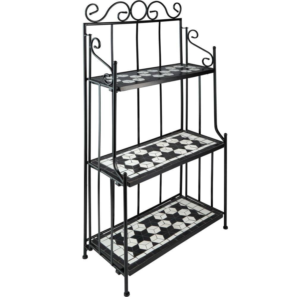 Étagère pour plantes mosaïque 3 niveaux 114 cm noir/blanc - Image 1