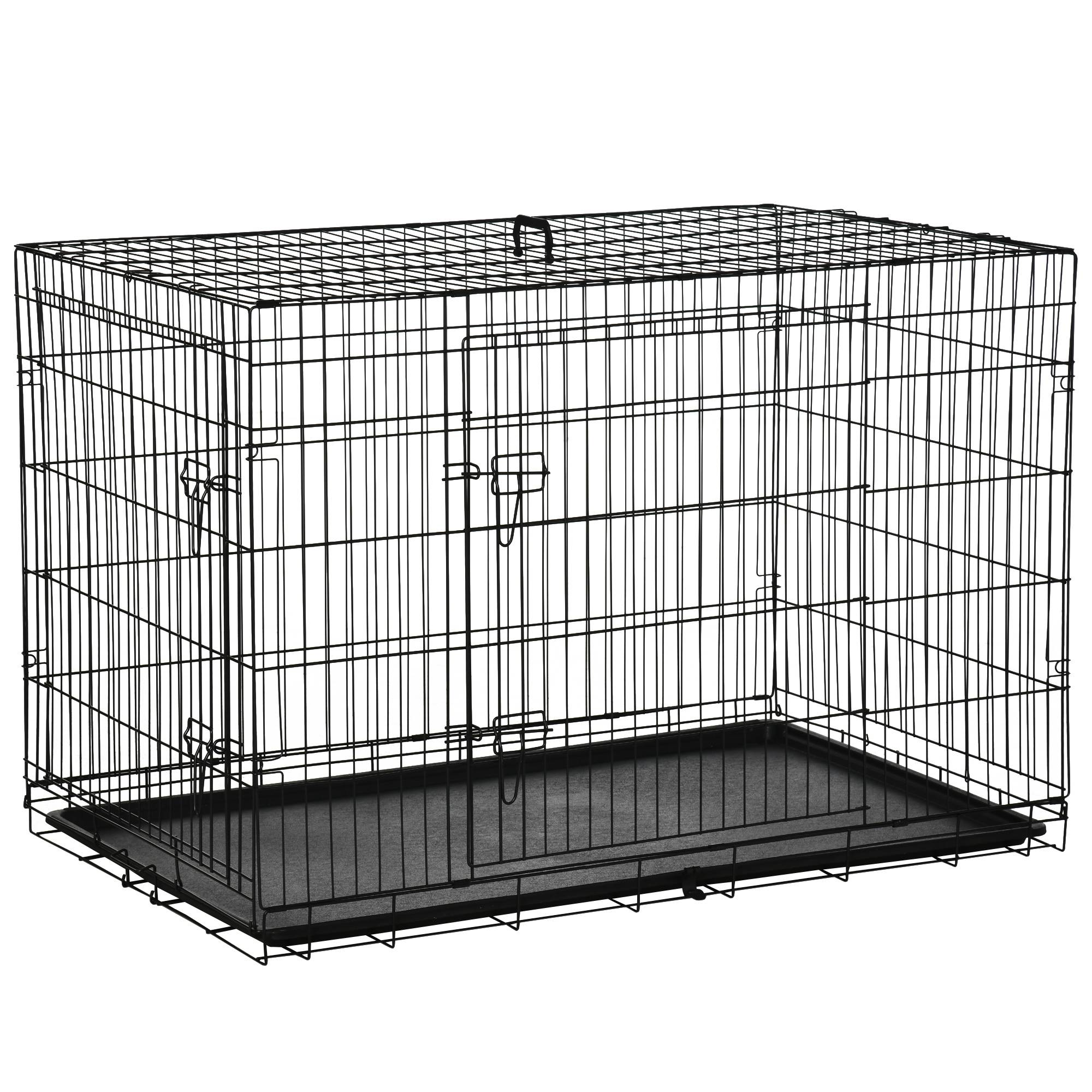 Pawhut - Cage de transport pour chien pliable - 2 portes verrouillables - plateau amovible - dim. 121L x 77l x 82H cm - acier ABS noir - Image 1