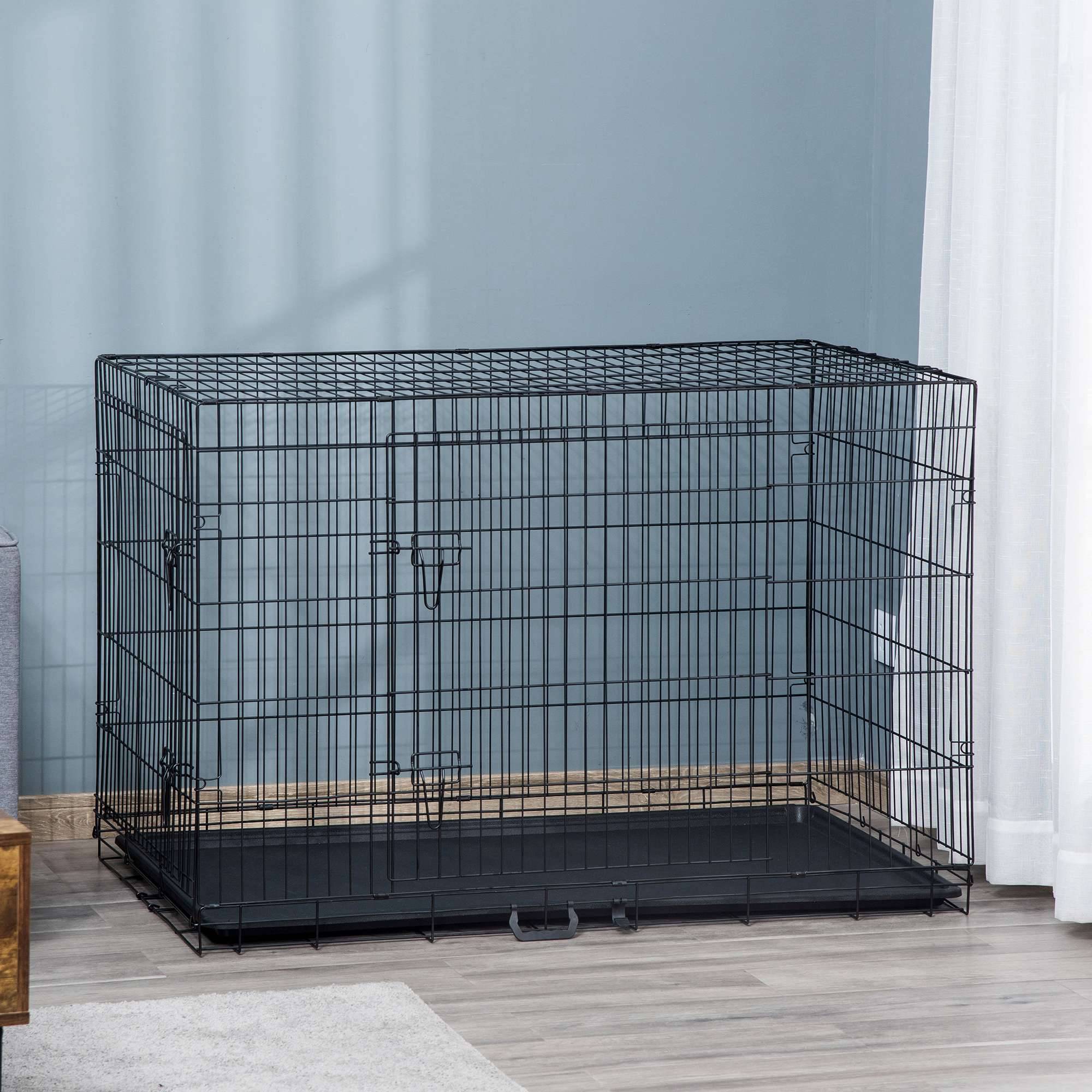 Pawhut - Cage de transport pour chien pliable - 2 portes verrouillables - plateau amovible - dim. 121L x 77l x 82H cm - acier ABS noir - Image 2
