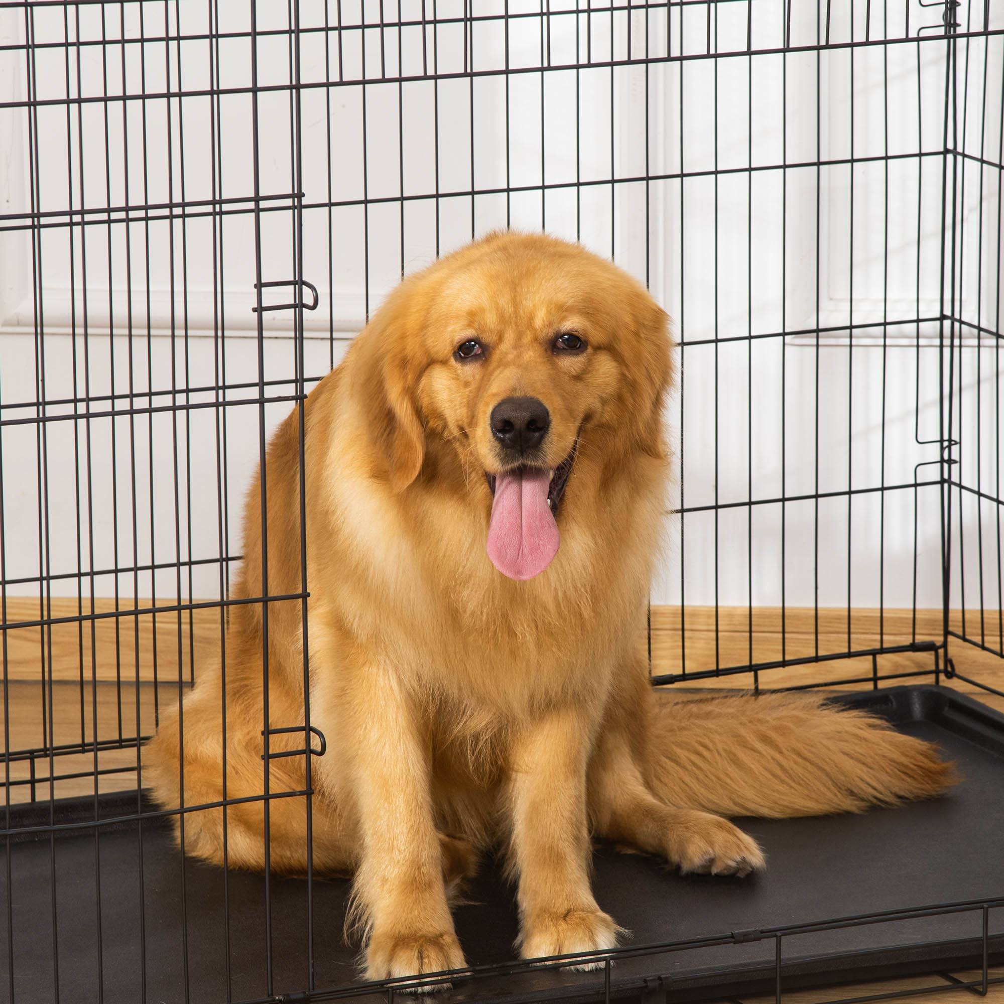 Pawhut - Cage de transport pour chien pliable - 2 portes verrouillables - plateau amovible - dim. 121L x 77l x 82H cm - acier ABS noir - Image 8