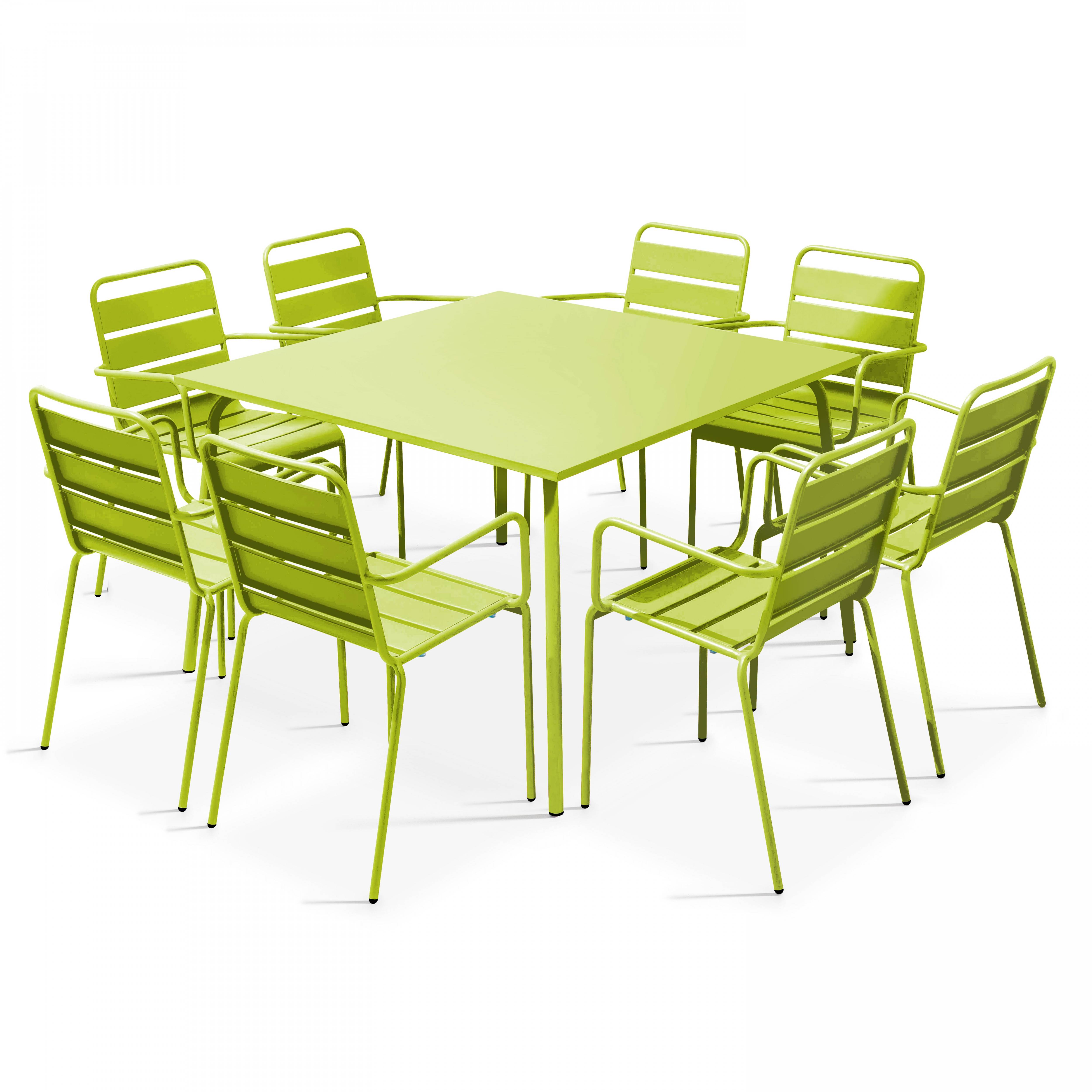 Oviala - Ensemble table de jardin carrée et 8 fauteuils en métal vert Palavas - Oviala - Image 1