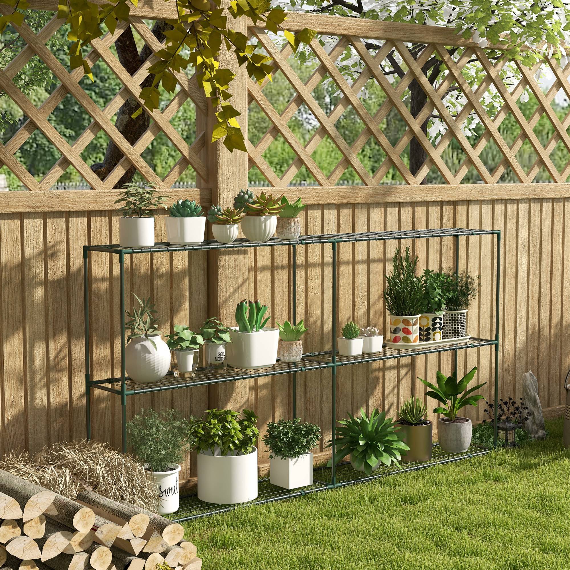 Porte-fleurs 3 niveaux, étagère plantes serres, remises, garages, 222x30x114 cm, vert foncé - Image 9