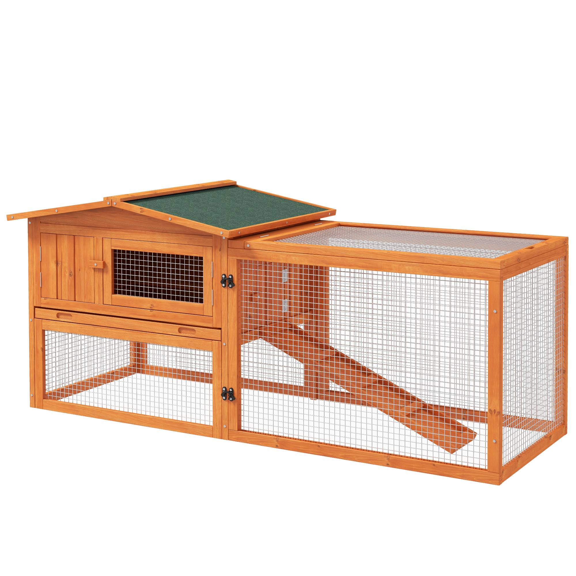 Clapier Lapin Bois Sapin Extérieur Toit Bitumé Enclos Grillagé 156cm Orange - ComfortXL Pet Living - Image 2