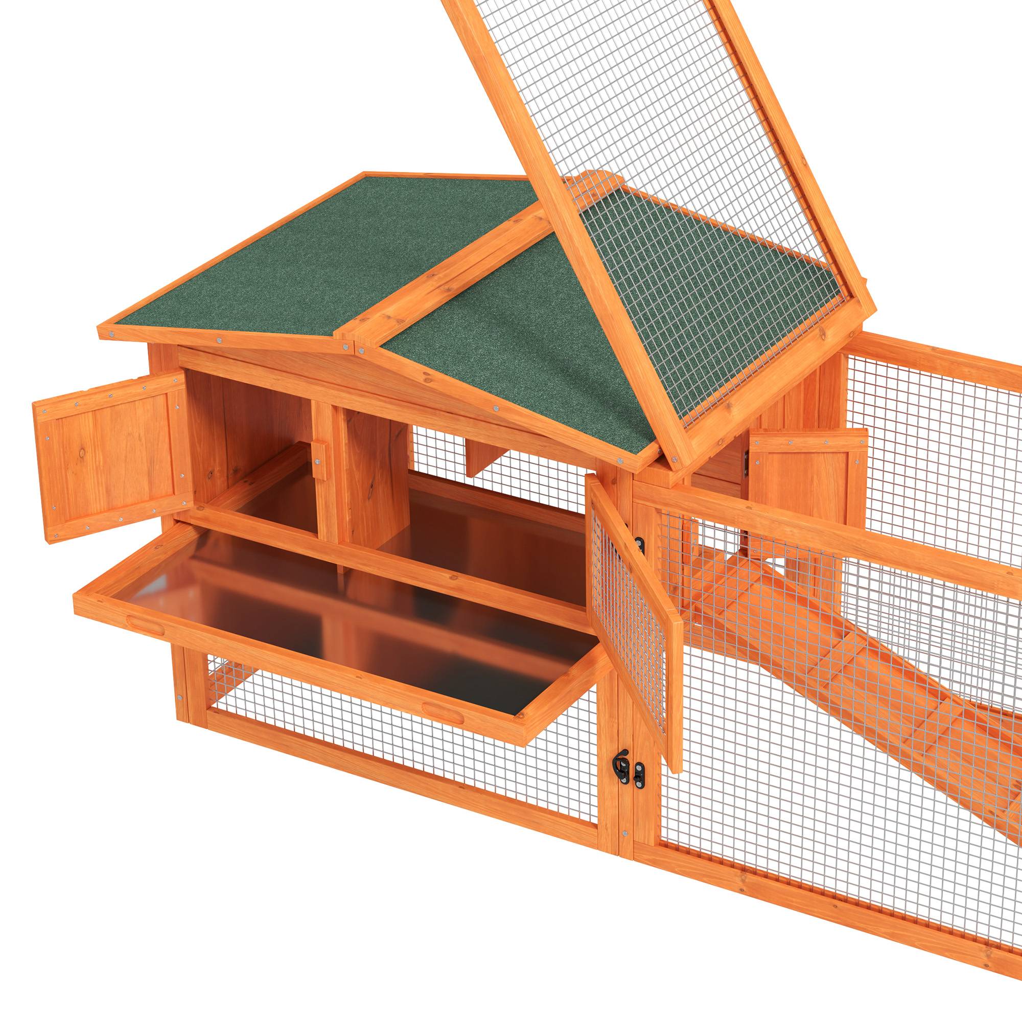 Clapier Lapin Bois Sapin Extérieur Toit Bitumé Enclos Grillagé 156cm Orange - ComfortXL Pet Living - Image 7