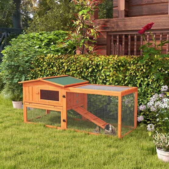Clapier Lapin Bois Sapin Extérieur Toit Bitumé Enclos Grillagé 156cm Orange - ComfortXL Pet Living - Image 1