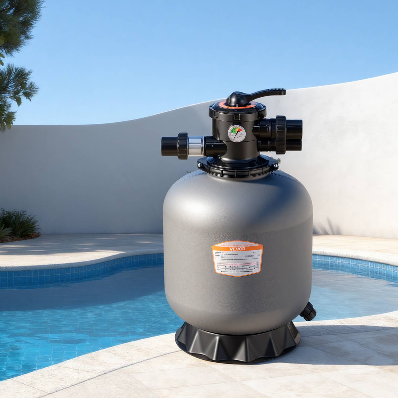 Vevor - VEVOR Filtre à sable 45,7 cm, 151,4 L/min pour piscines hors-sol et creusées, vanne 7 voies, PE anti-corrosion, raccords 1-1/2 pouces. - Image 8