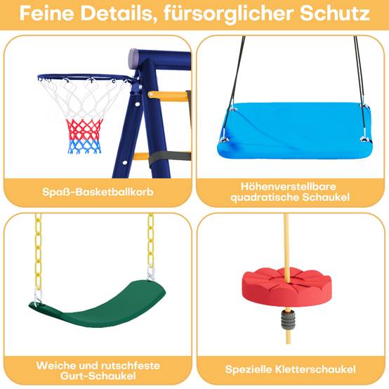 Aire de jeux extérieure acier enfants 3 balançoires escalade basket bleu 310x174cm - ComfortXL Outdoor Living - Image 5