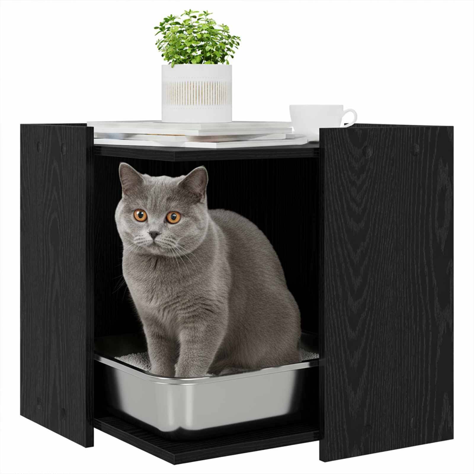 Enceinte pour bac à litière bois d'ingénierie chêne noir 53 x 53 x 51 cm - PANGIVO - Image 3