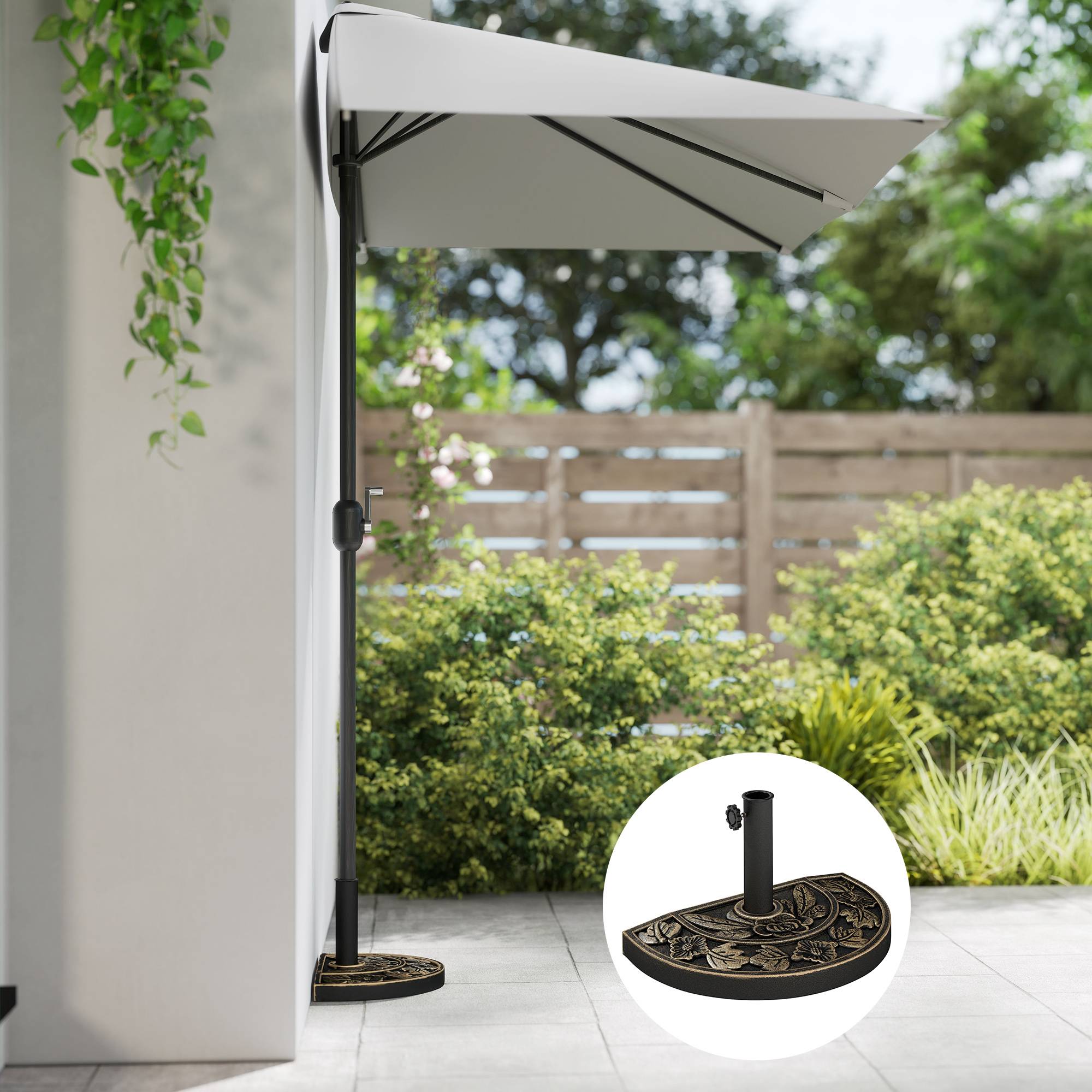 Support parasol 9 kg semi-circulaire, mat Ø3,8 cm et Ø4,8 cm, 50x31x32 cm, bronze - Image 9