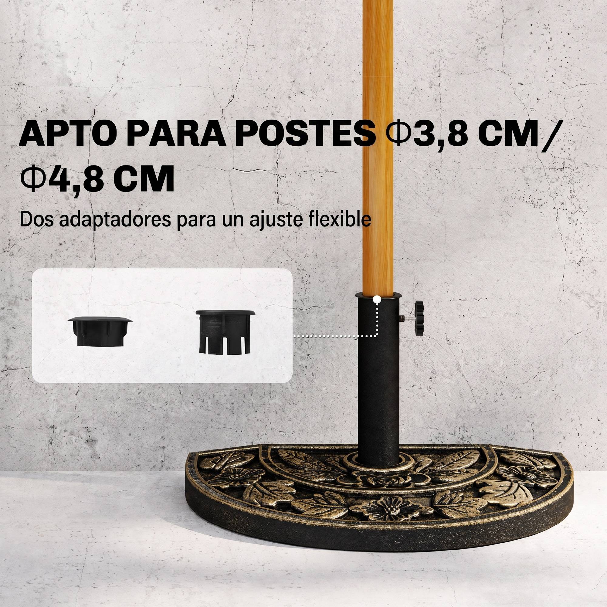 Support parasol 9 kg semi-circulaire, mat Ø3,8 cm et Ø4,8 cm, 50x31x32 cm, bronze - Image 6