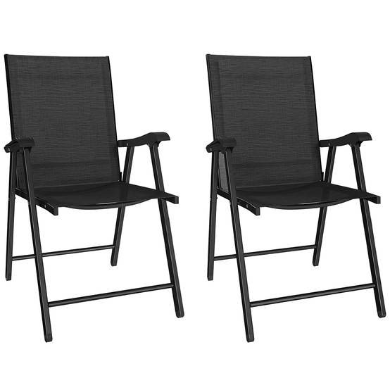 Lot de 2 chaises pliantes de jardin à accoudoir haut en texteline et acier, couleur noire, dimensions 58 x 62 x 97 cm - Image 1