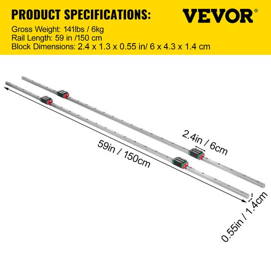 VEVOR Mini rails linéaires HSR15X1500 (2 rails + 4 blocs) 1500mm, pour routeur/rectifieuse CNC machines industrielles. - Image 7