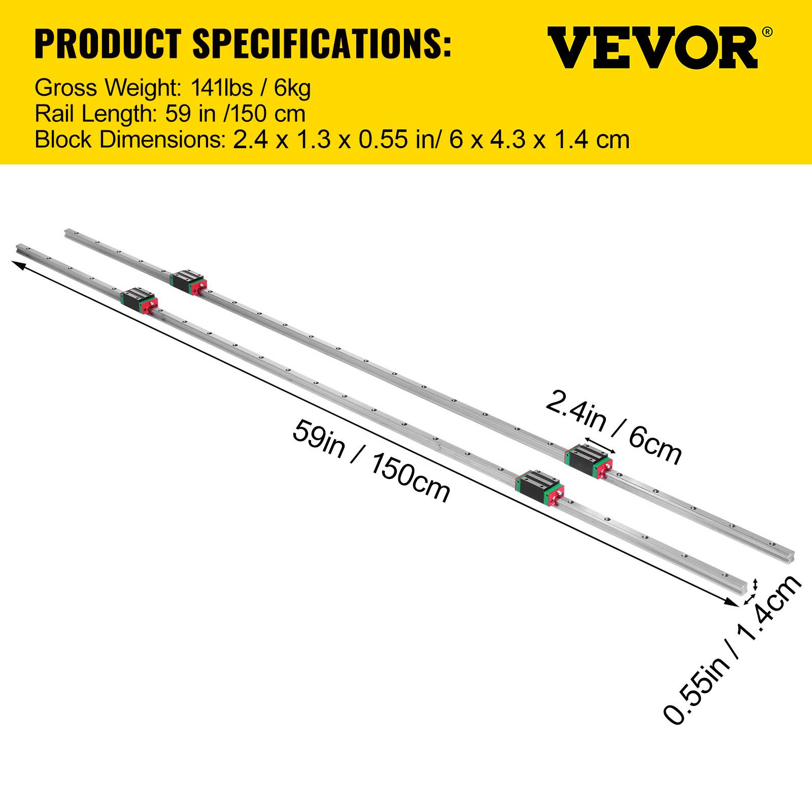 VEVOR Mini rails linéaires HSR15X1500 (2 rails + 4 blocs) 1500mm, pour routeur/rectifieuse CNC machines industrielles. - Image 7