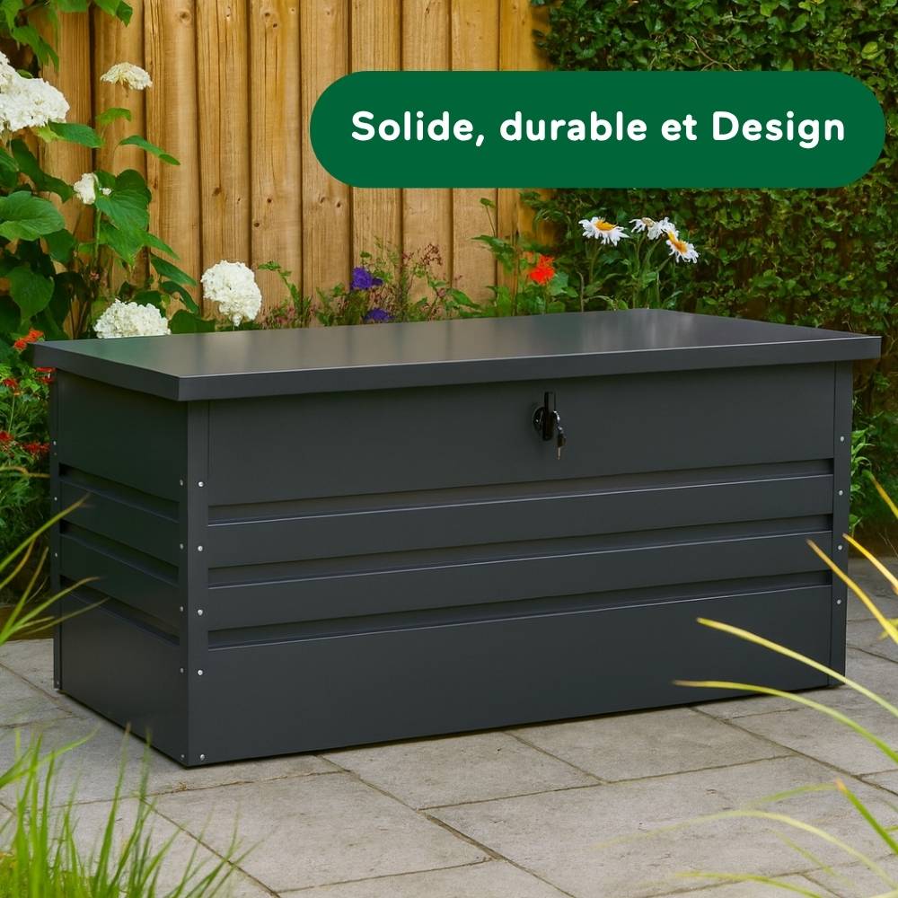 Coffre de rangement extérieur pour jardin  - 600 L - Anthracite, acier galvanisé - 165 x 70 x 62 - Gris - TERRE JARDIN - Image 5