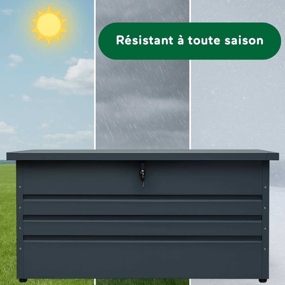 Coffre de rangement extérieur pour jardin  - 600 L - Anthracite, acier galvanisé - 165 x 70 x 62 - Gris - TERRE JARDIN - Image 4