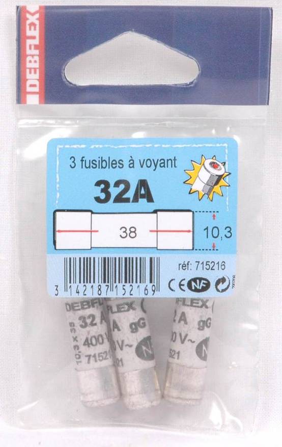 Lot de 3 fusibles céramique 32 A, 10.3 x 38 mm - Image 2